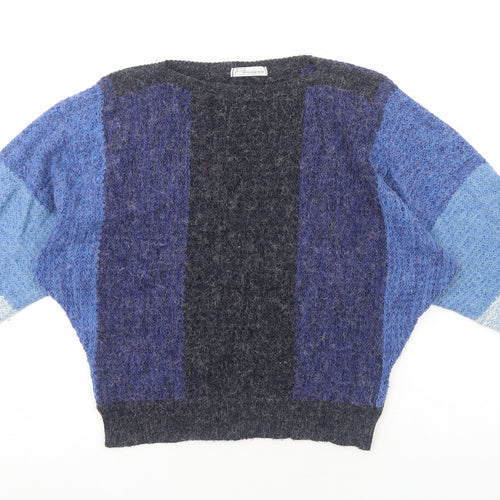 Parisienne Womens Blue Boat Neck Striped Acrylic Pullover Jumper Size S