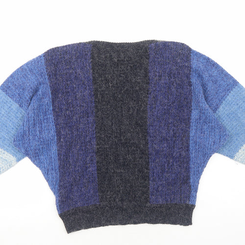 Parisienne Womens Blue Boat Neck Striped Acrylic Pullover Jumper Size S