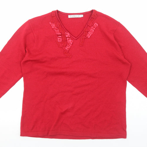 Emere Co Womens Red Acrylic Basic T-Shirt Size 20 V-Neck