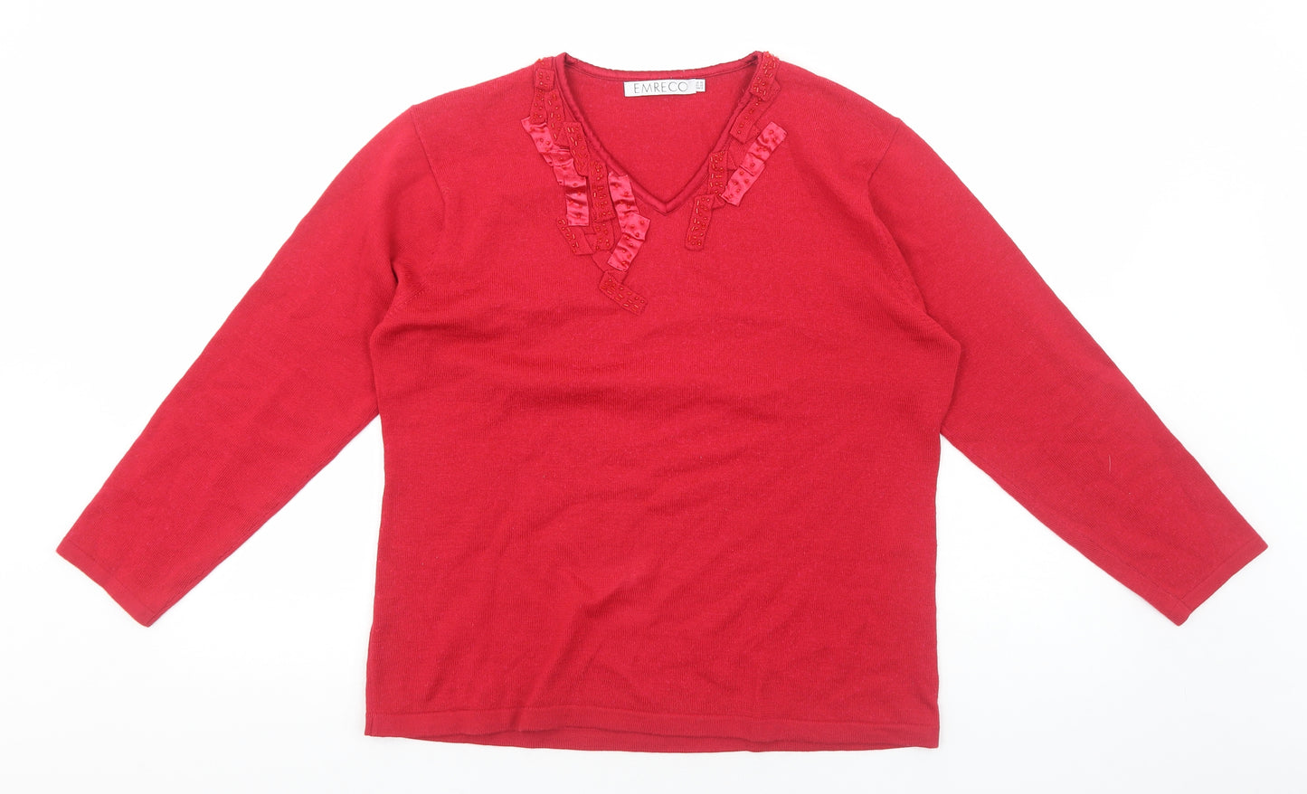 Emere Co Womens Red Acrylic Basic T-Shirt Size 20 V-Neck