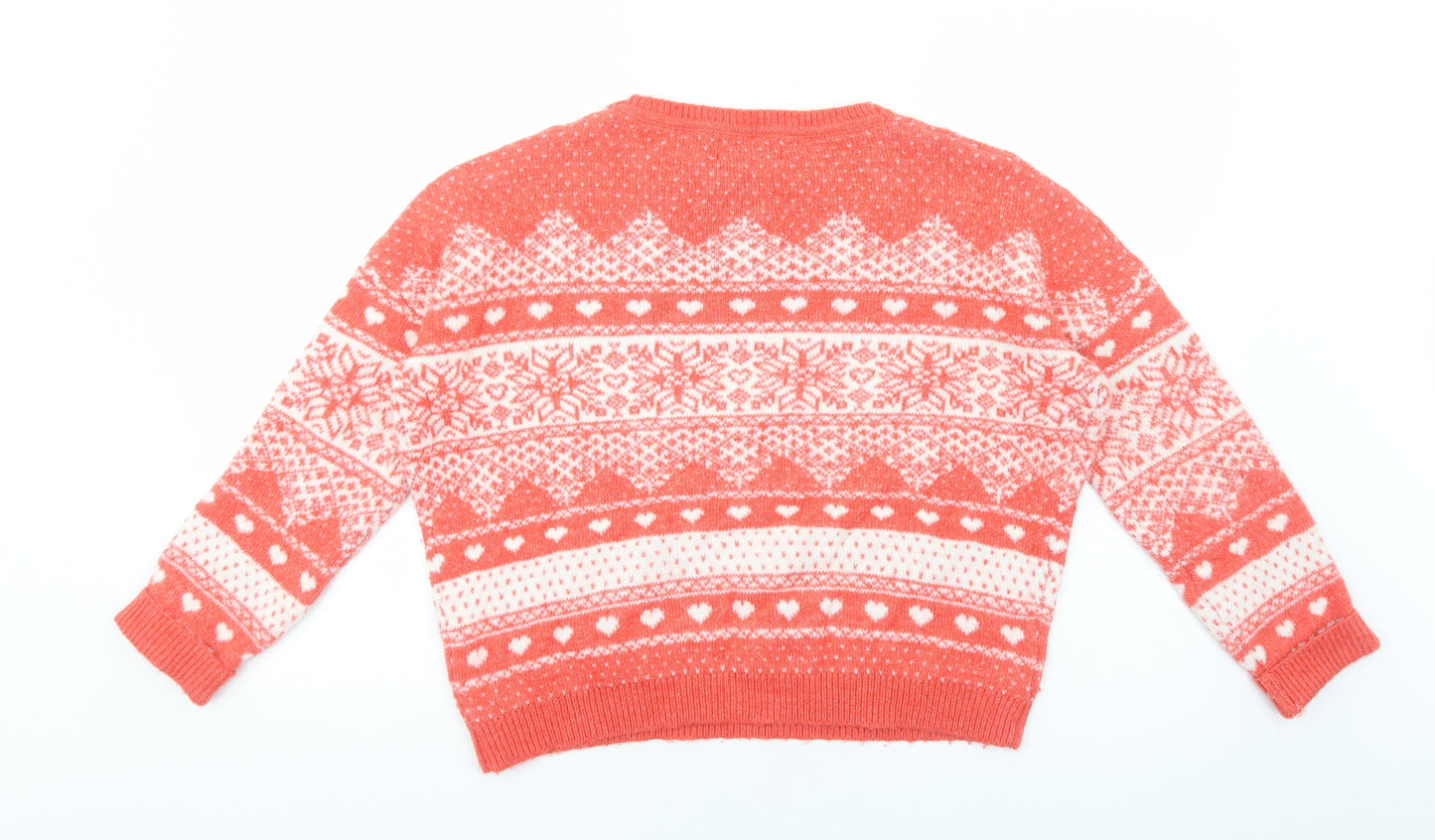 Matalan Womens Orange Scoop Neck Fair Isle Acrylic Pullover Jumper Size M