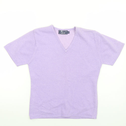 Akal Collection Womens Purple Polyester Basic T-Shirt Size S V-Neck