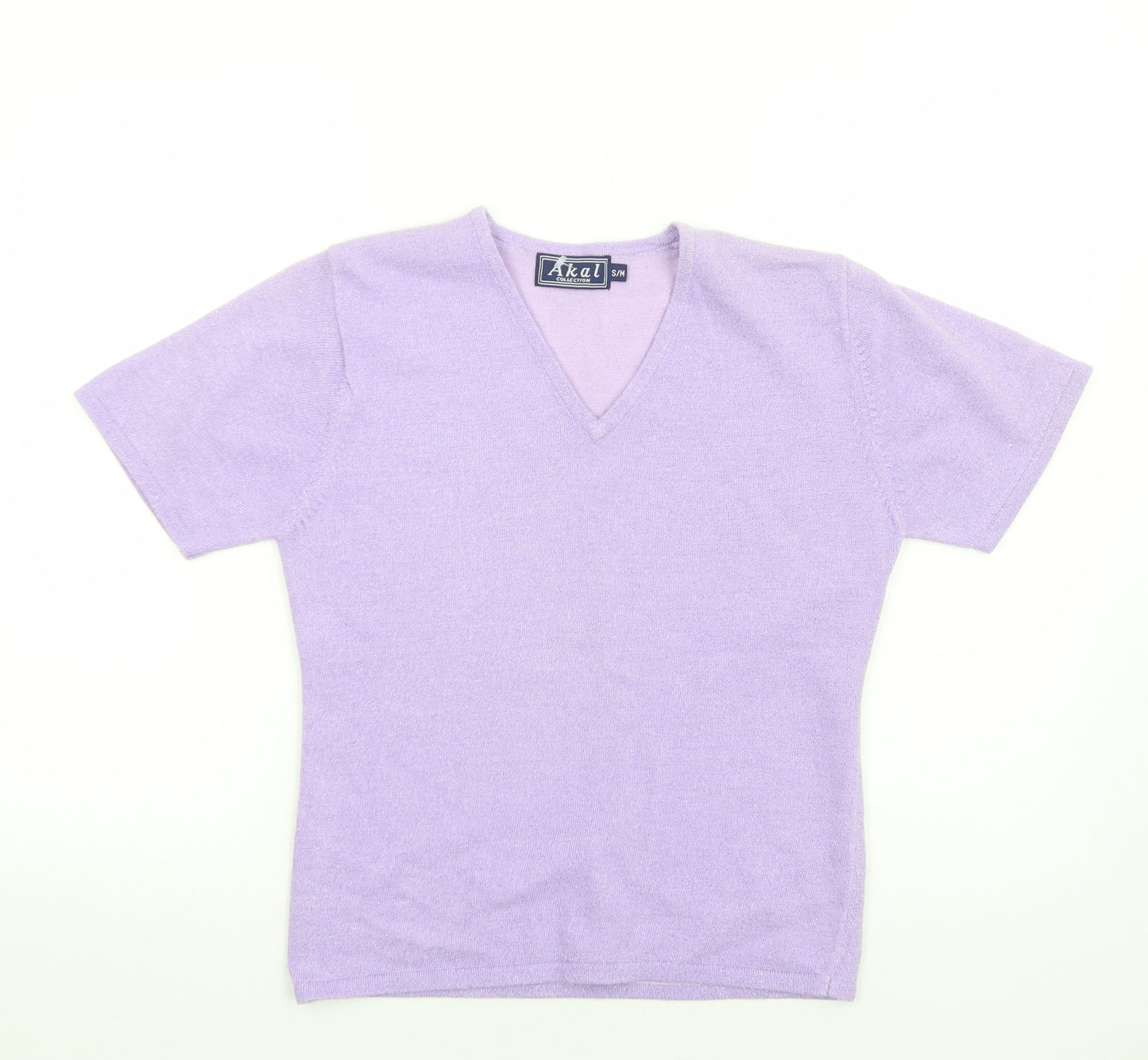 Akal Collection Womens Purple Polyester Basic T-Shirt Size S V-Neck