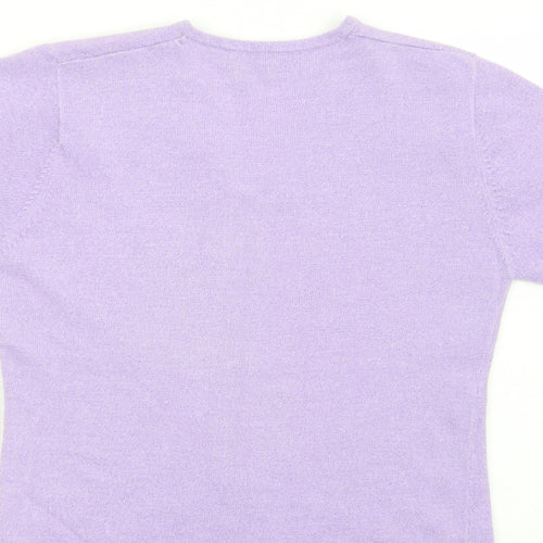 Akal Collection Womens Purple Polyester Basic T-Shirt Size S V-Neck