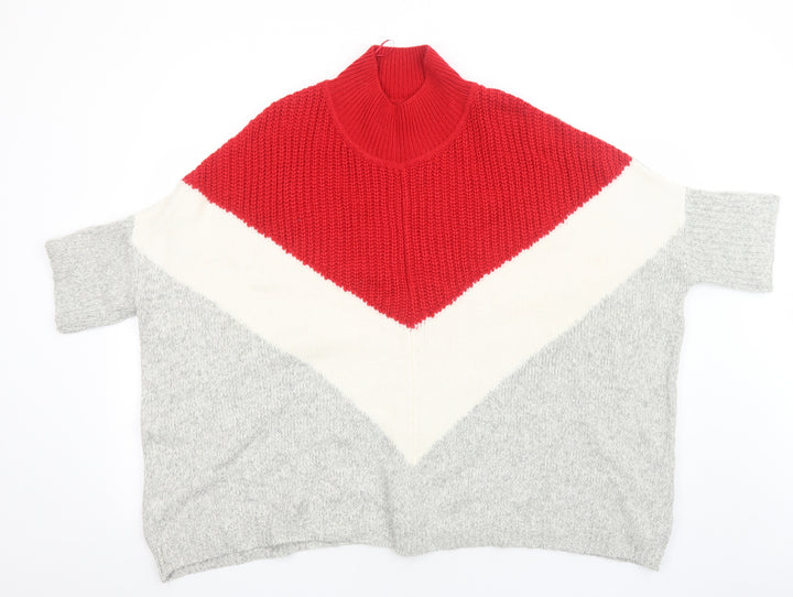 Marks and Spencer Womens Red Mock Neck Cotton Pullover Jumper Size M - Colourblock