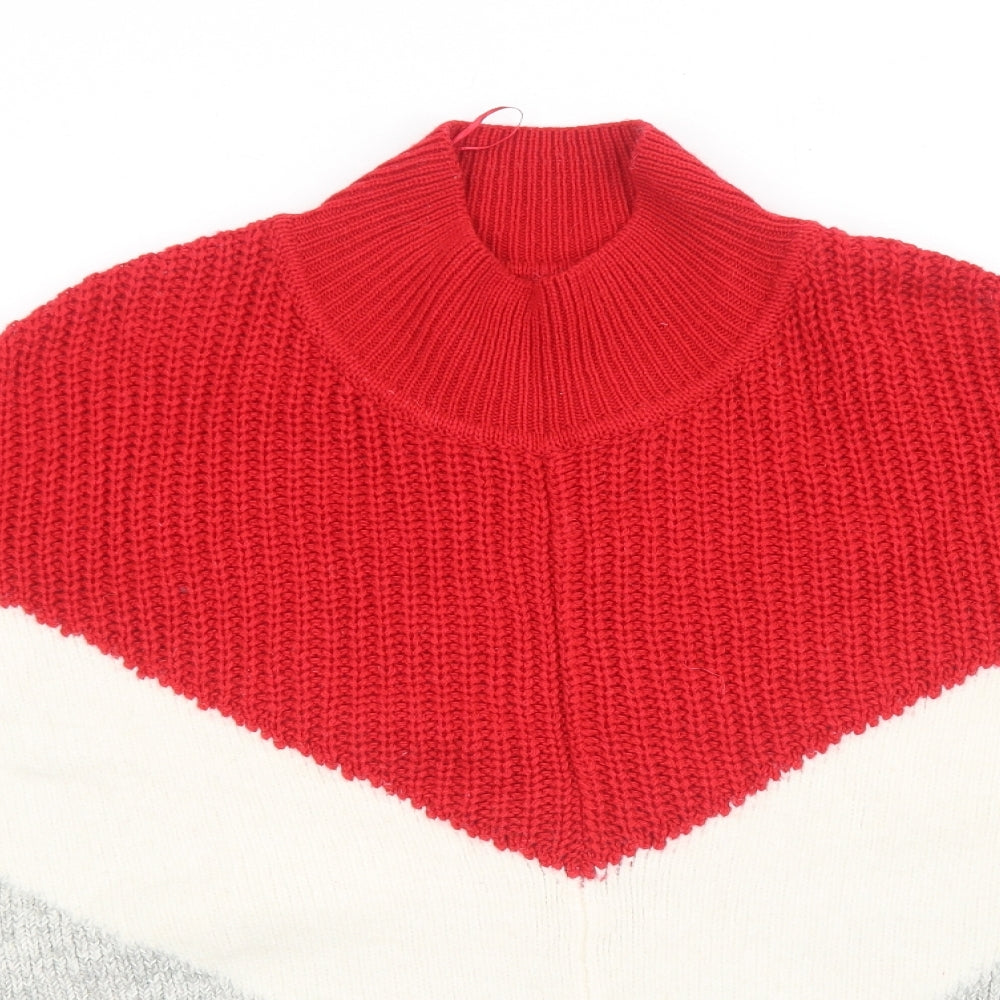 Marks and Spencer Womens Red Mock Neck Cotton Pullover Jumper Size M - Colourblock