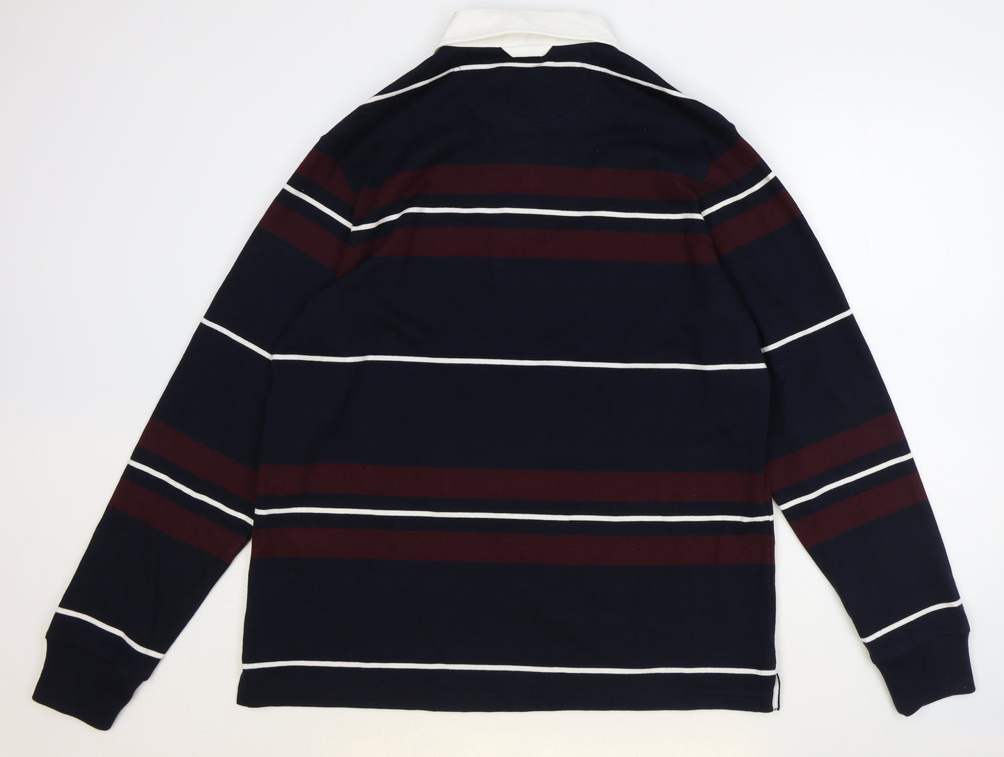 Marks and Spencer Mens Blue Striped 100% Cotton Polo Size L Collared Button