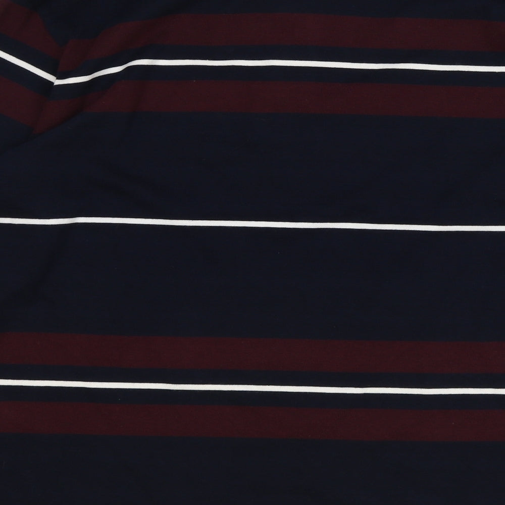 Marks and Spencer Mens Blue Striped 100% Cotton Polo Size L Collared Button