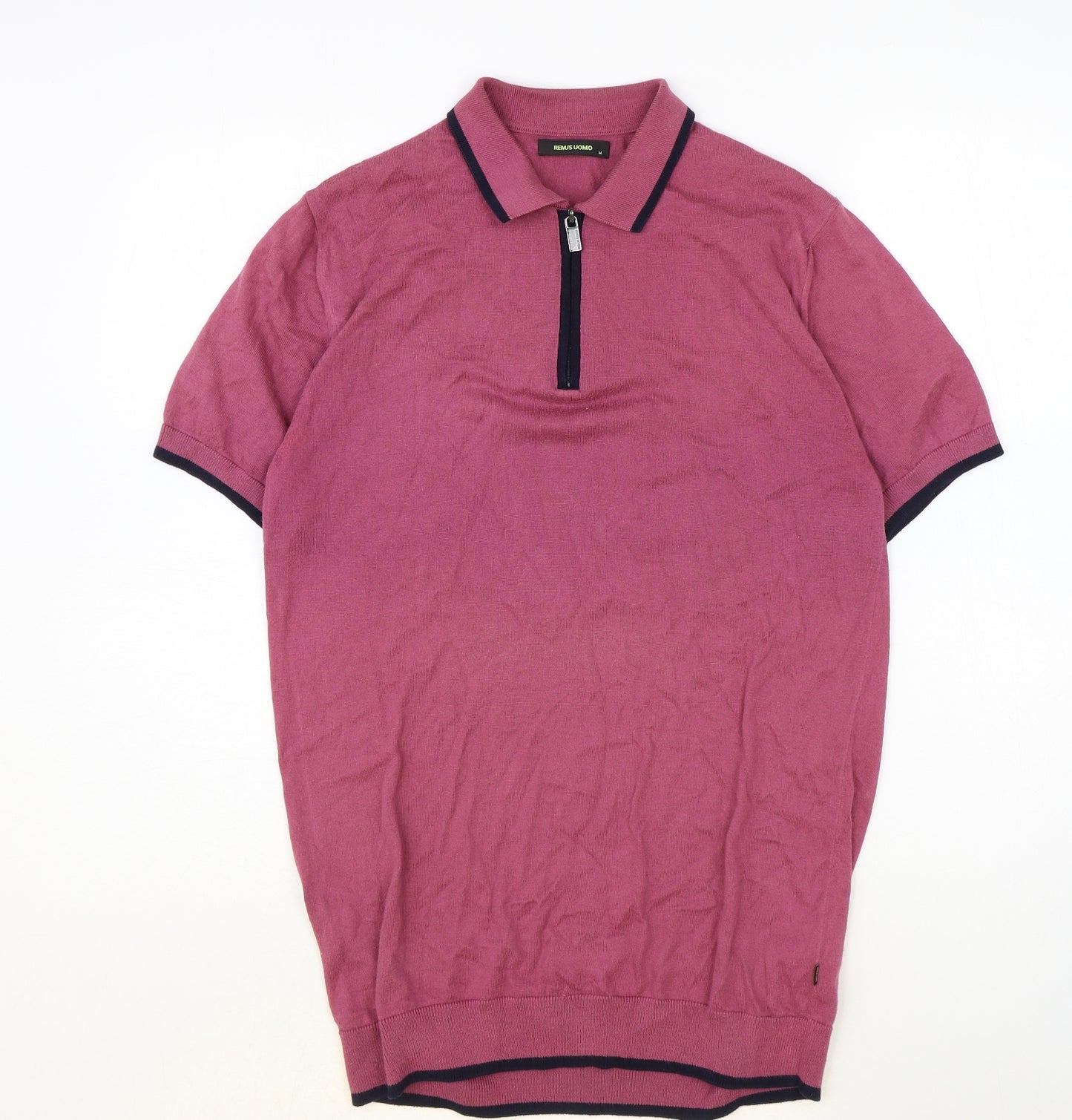 Remus Uomo Mens Pink 100% Cotton Polo Size M Collared Zip