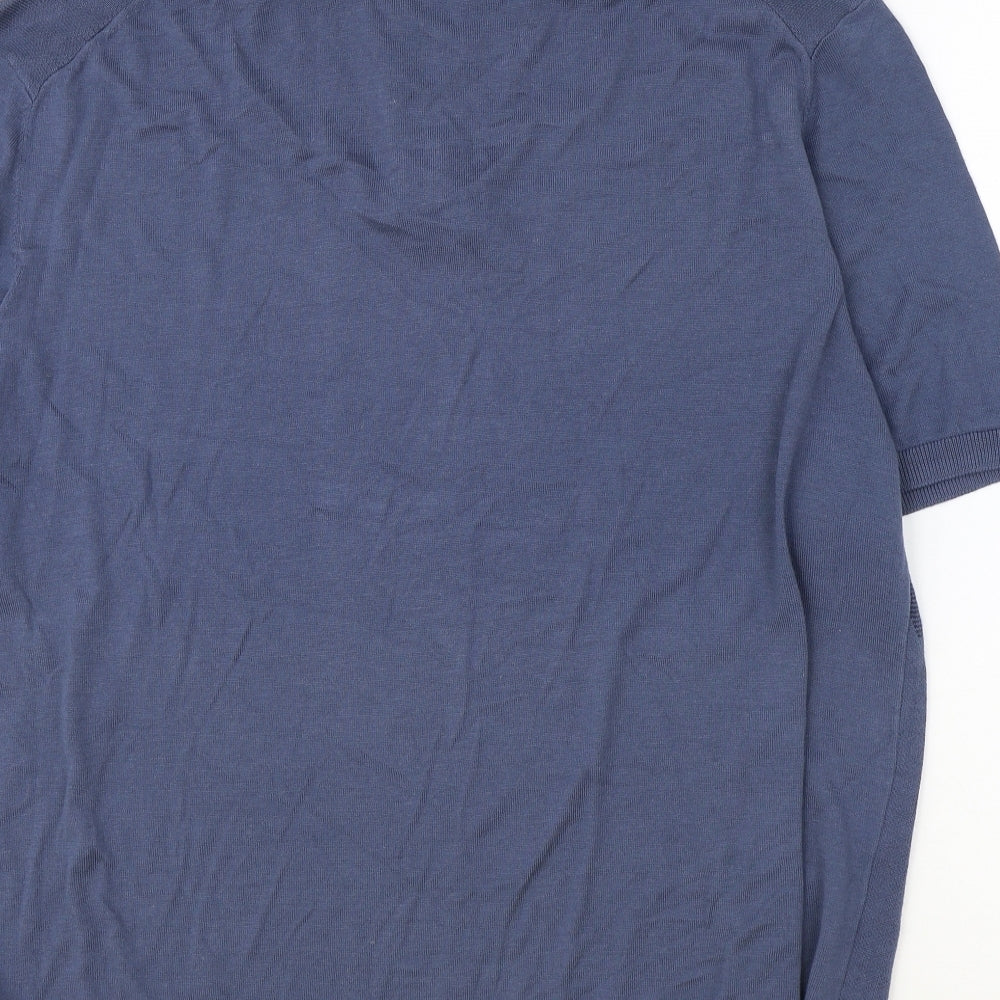 Marks and Spencer Mens Blue Argyle/Diamond Cotton Polo Size 2XL Collared Button