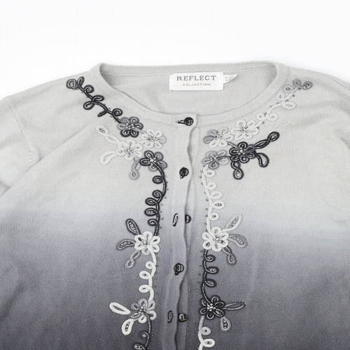 Reflect Collection Womens Grey Round Neck Acrylic Cardigan Jumper Size S - Ombré