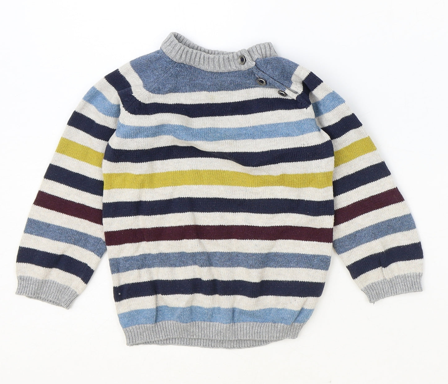 H&M Baby Multicoloured Striped 100% Cotton Pullover Jumper Size 12-18 Months Button