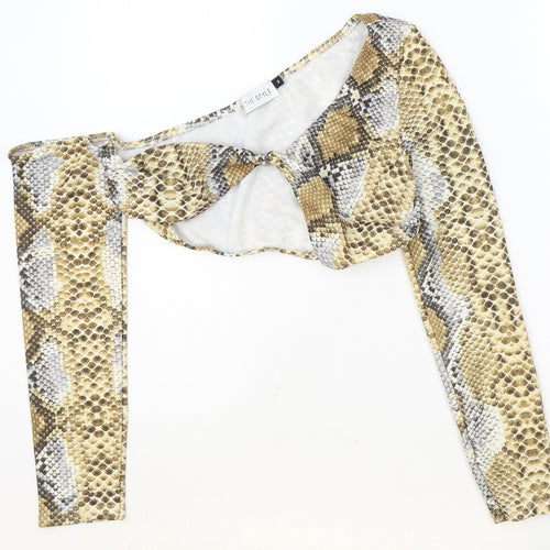 In the Style Womens Brown Animal Print Polyester Cropped Blouse Size 10 Off the Shoulder - Snake Skin Print