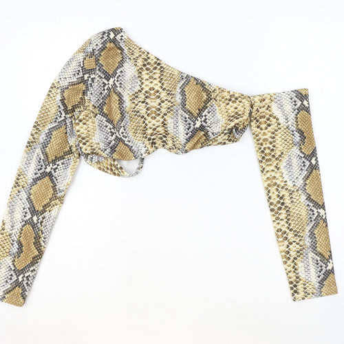 In the Style Womens Brown Animal Print Polyester Cropped Blouse Size 10 Off the Shoulder - Snake Skin Print