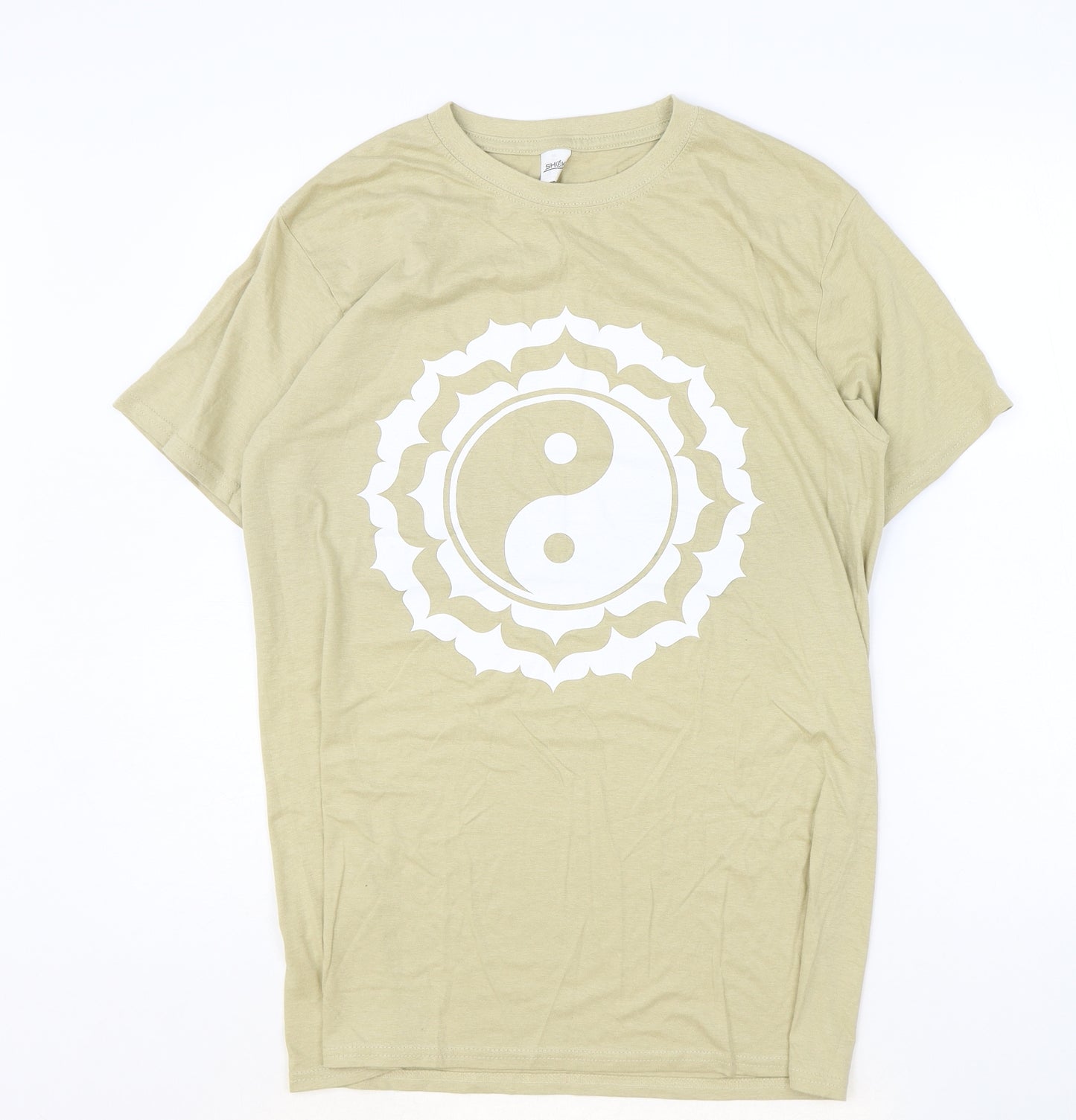 Shok Womens Brown 100% Cotton Basic T-Shirt Size M Round Neck - Ying Yang