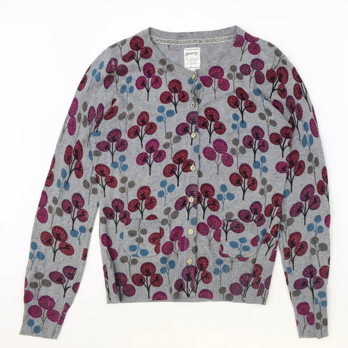 MANTARAY PRODUCTS Womens Grey Round Neck Floral 100% Cotton Cardigan Jumper Size 12