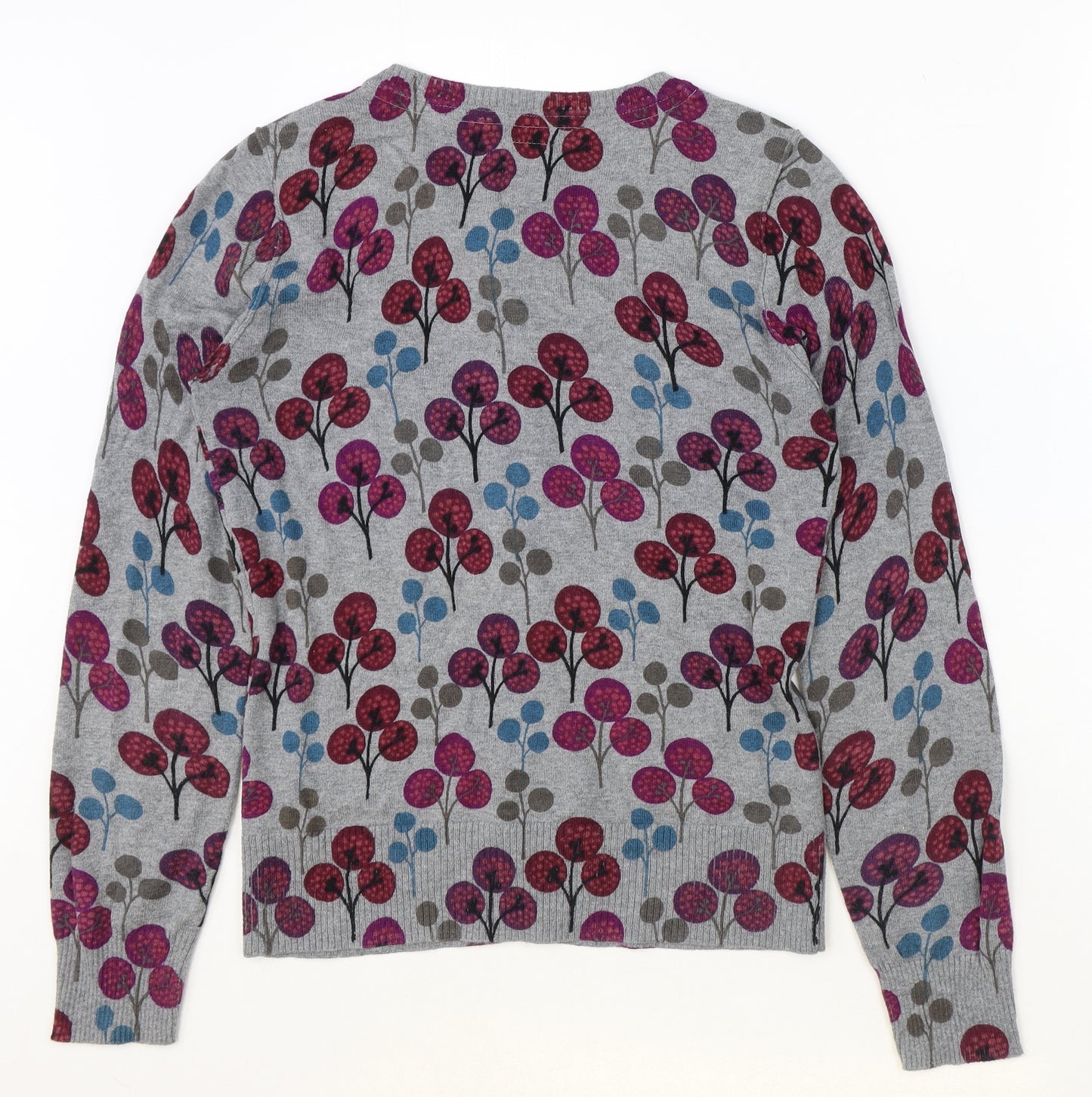 MANTARAY PRODUCTS Womens Grey Round Neck Floral 100% Cotton Cardigan Jumper Size 12