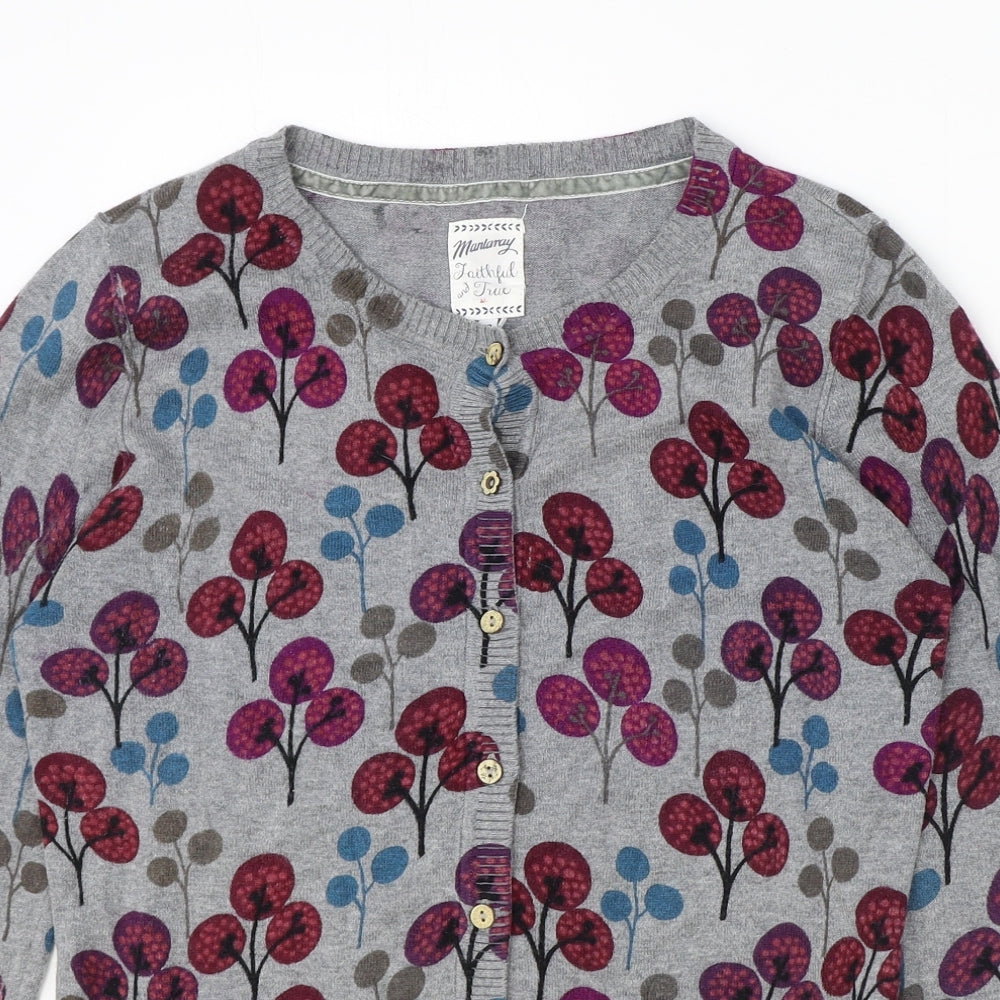 MANTARAY PRODUCTS Womens Grey Round Neck Floral 100% Cotton Cardigan Jumper Size 12