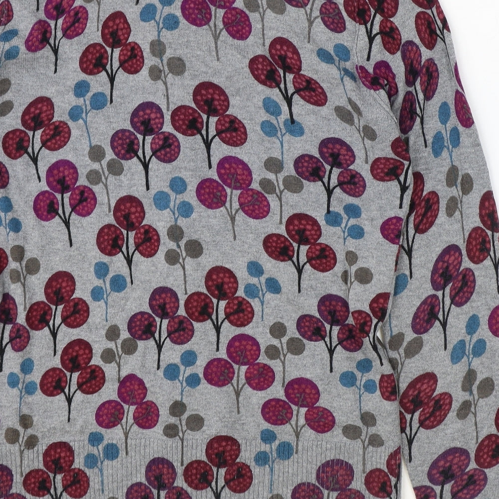MANTARAY PRODUCTS Womens Grey Round Neck Floral 100% Cotton Cardigan Jumper Size 12
