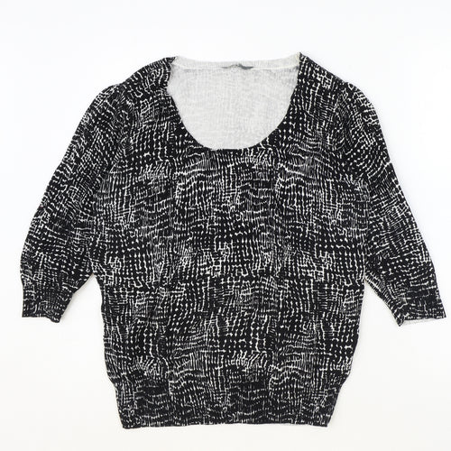 BHS Womens Black Round Neck Geometric 100% Cotton Pullover Jumper Size 16