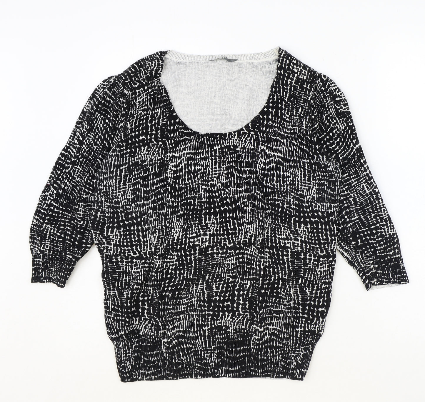 BHS Womens Black Round Neck Geometric 100% Cotton Pullover Jumper Size 16