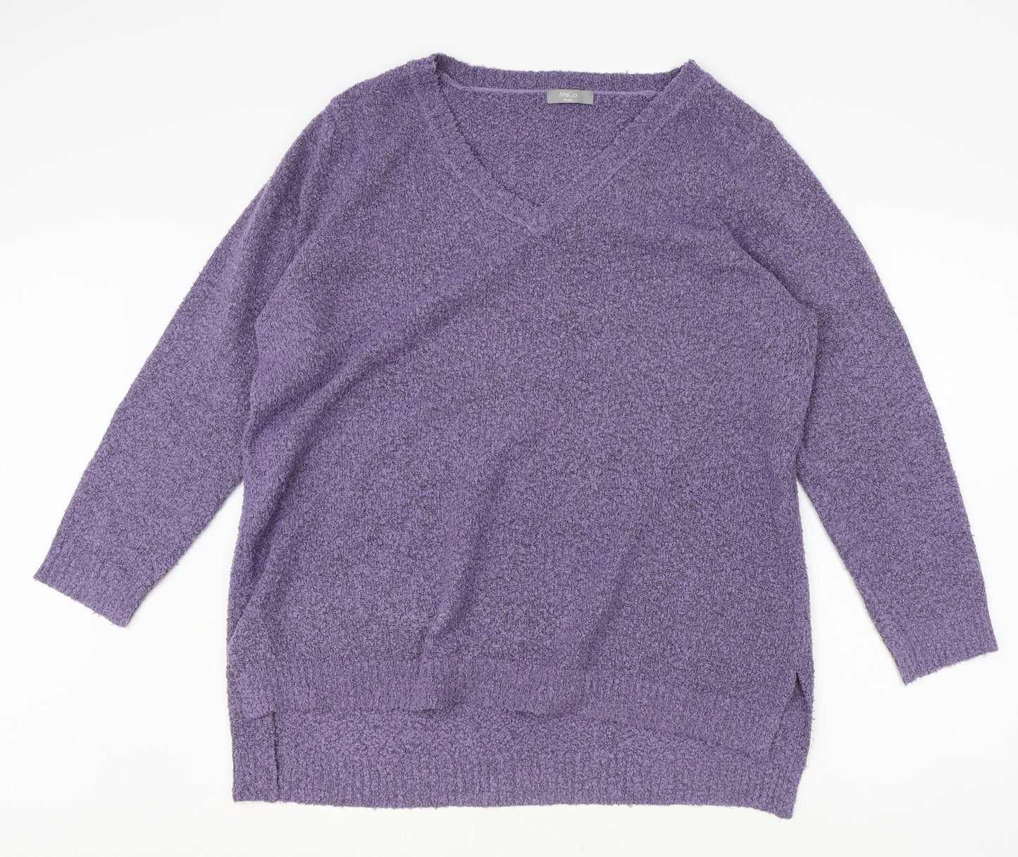 M&Co Womens Purple V-Neck Acrylic Pullover Jumper Size 24