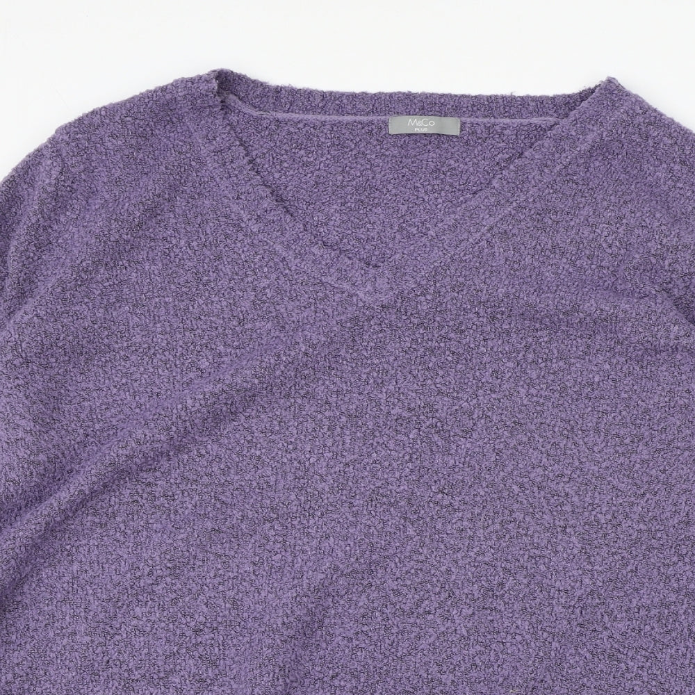 M&Co Womens Purple V-Neck Acrylic Pullover Jumper Size 24
