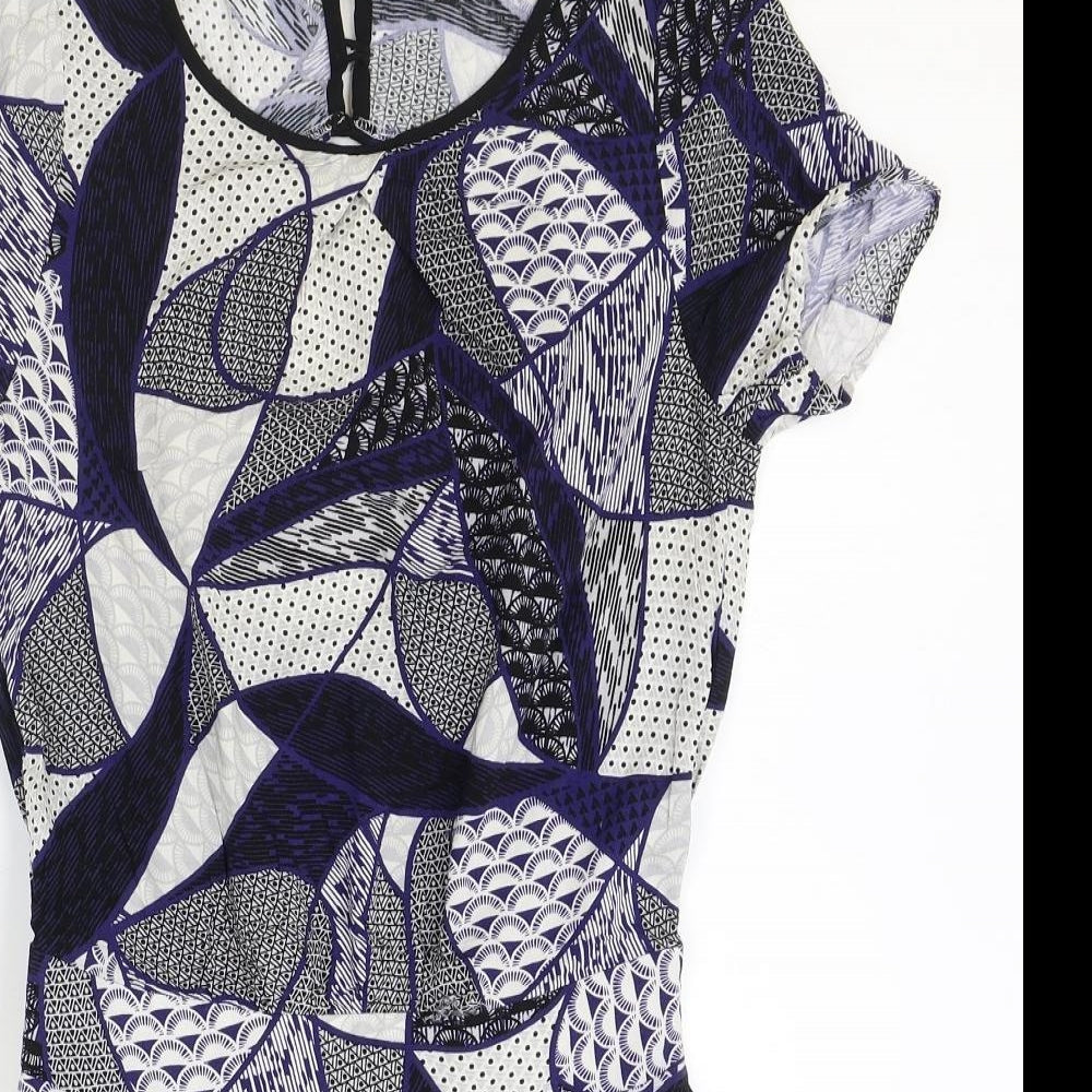 Warehouse Womens Blue Geometric Viscose Playsuit One-Piece Size 10 Button