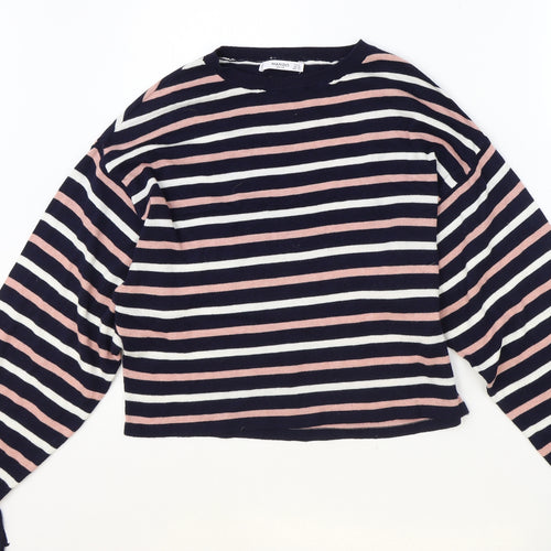 Mango Womens Blue Round Neck Striped Polyester Pullover Jumper Size S