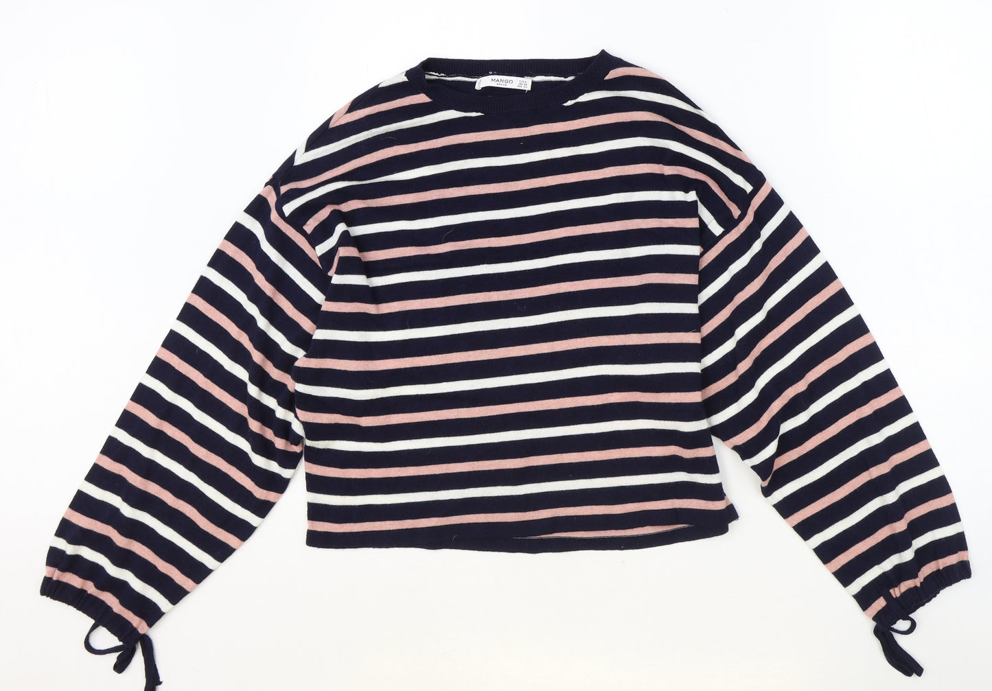 Mango Womens Blue Round Neck Striped Polyester Pullover Jumper Size S