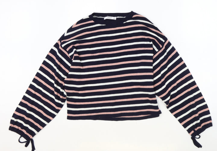 Mango Womens Blue Round Neck Striped Polyester Pullover Jumper Size S