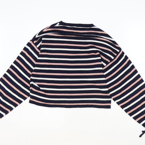 Mango Womens Blue Round Neck Striped Polyester Pullover Jumper Size S