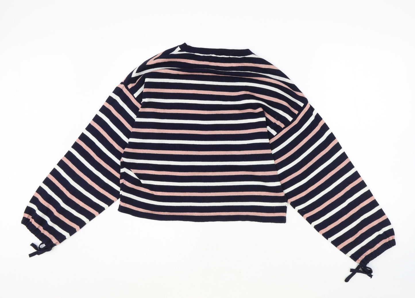 Mango Womens Blue Round Neck Striped Polyester Pullover Jumper Size S