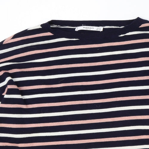 Mango Womens Blue Round Neck Striped Polyester Pullover Jumper Size S