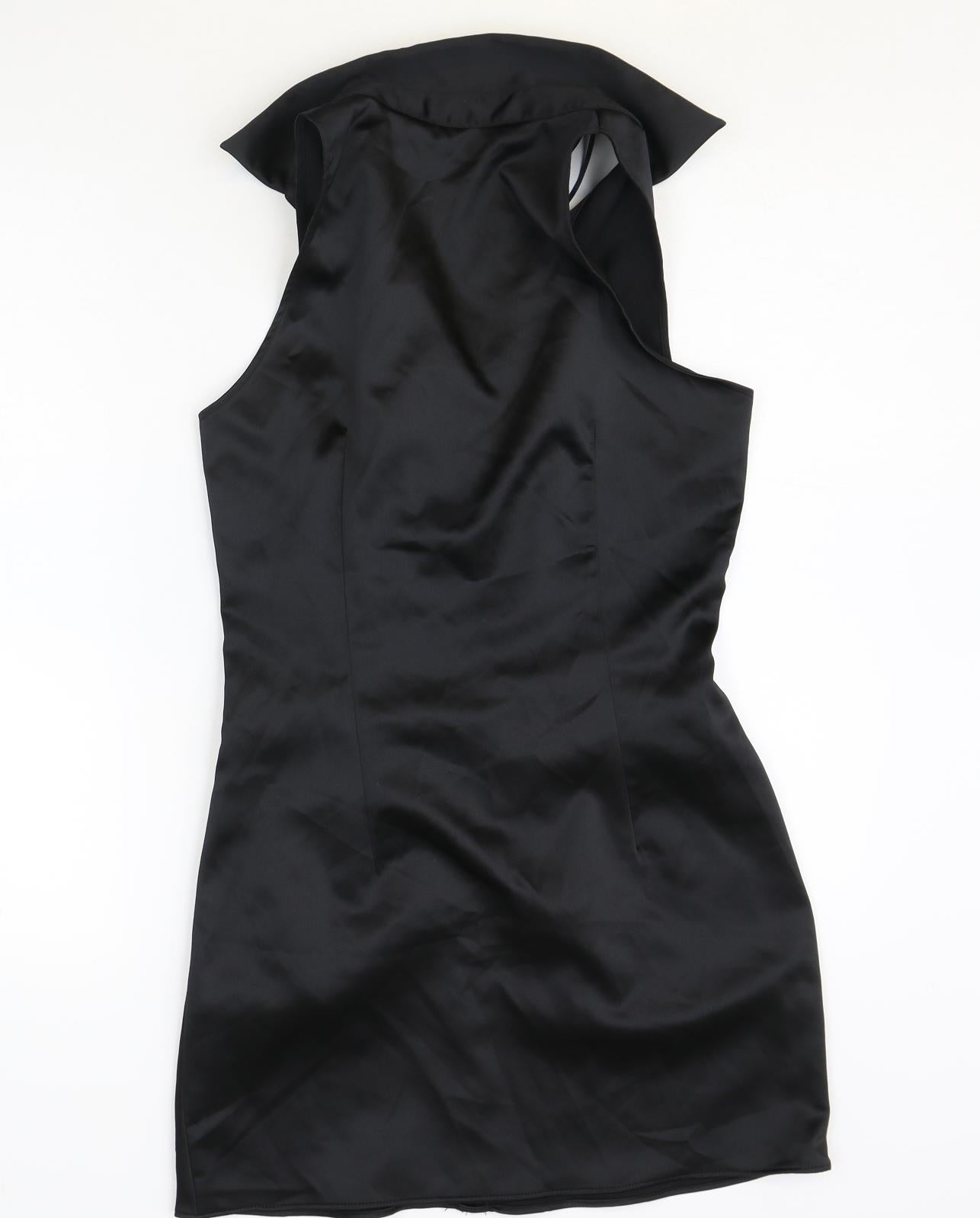 Zara Womens Black Polyester Shirt Dress Size M V-Neck Button