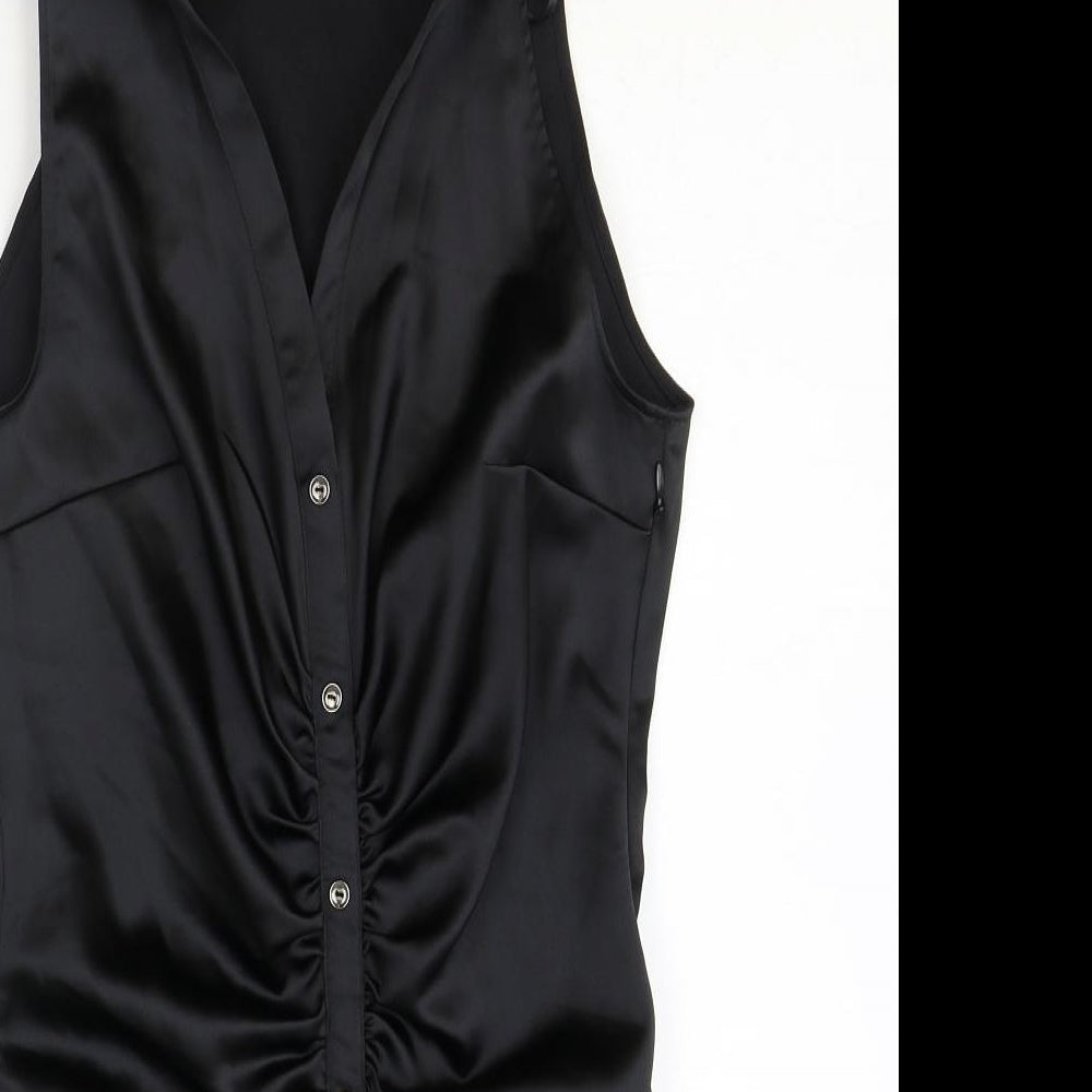 Zara Womens Black Polyester Shirt Dress Size M V-Neck Button
