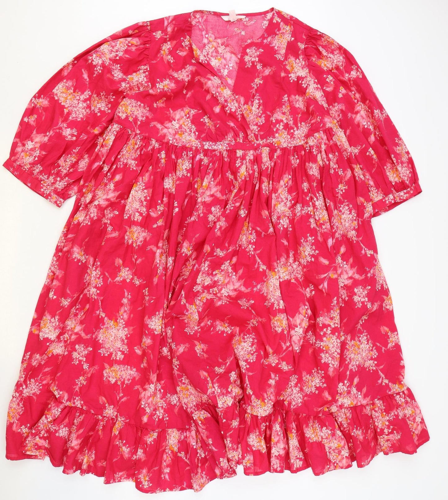 Marks and Spencer Womens Pink Geometric 100% Cotton A-Line Size M V-Neck Pullover