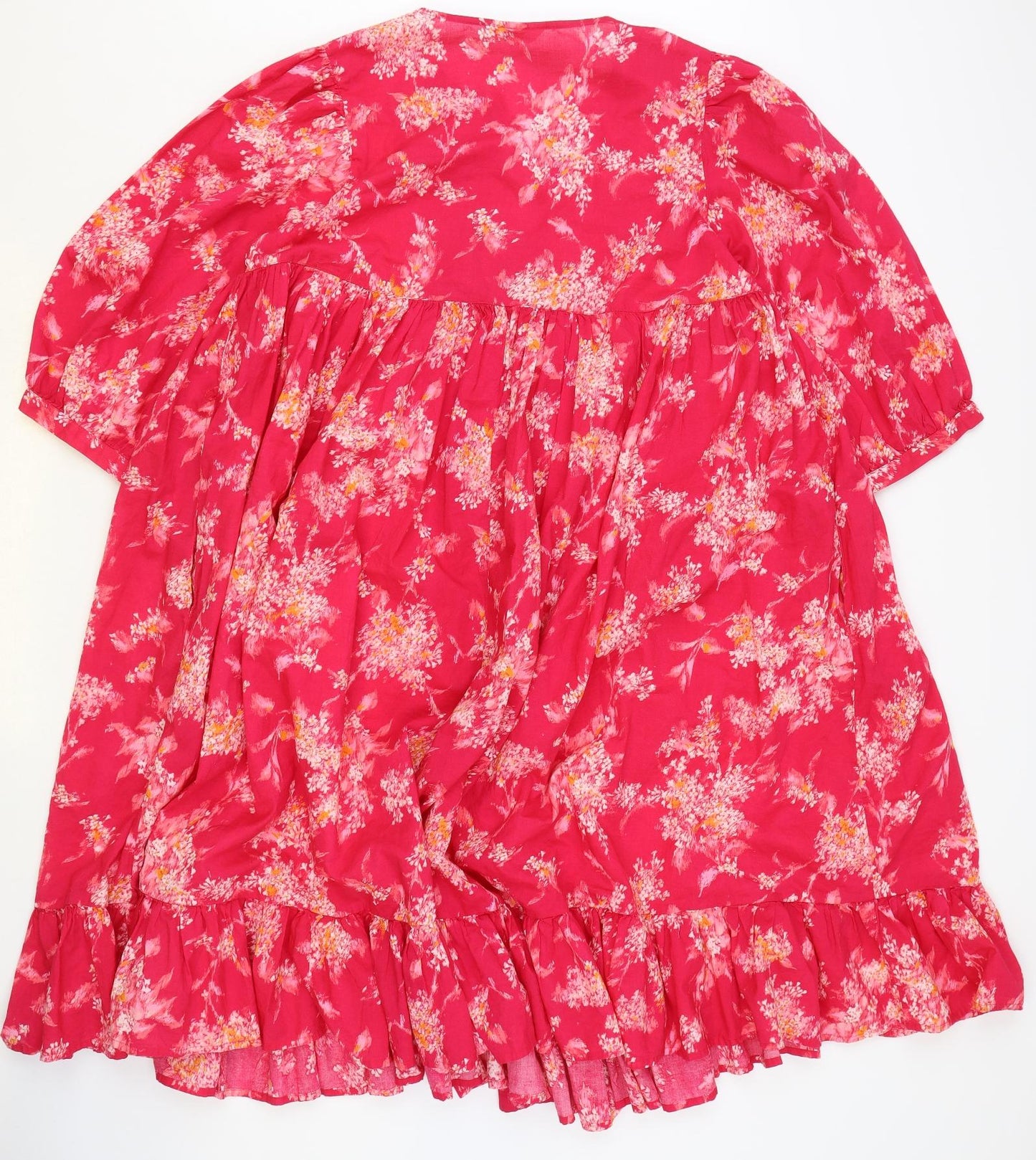 Marks and Spencer Womens Pink Geometric 100% Cotton A-Line Size M V-Neck Pullover