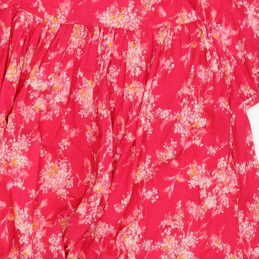 Marks and Spencer Womens Pink Geometric 100% Cotton A-Line Size M V-Neck Pullover