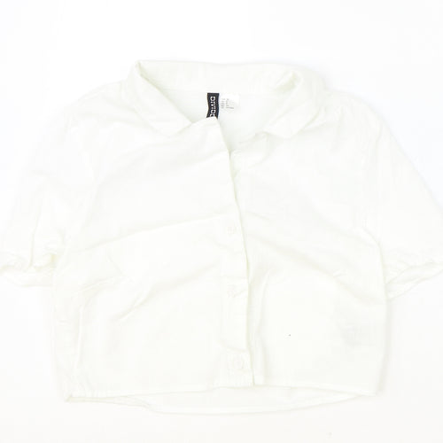 Divided Womens Ivory Cotton Cropped Button-Up Size S Collared