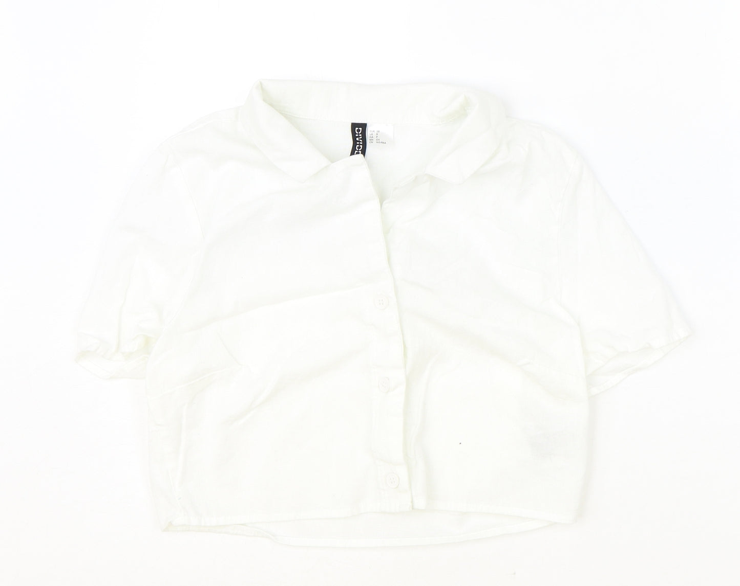 Divided Womens Ivory Cotton Cropped Button-Up Size S Collared