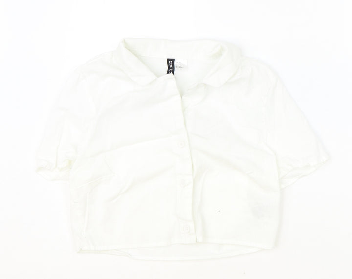 Divided Womens Ivory Cotton Cropped Button-Up Size S Collared