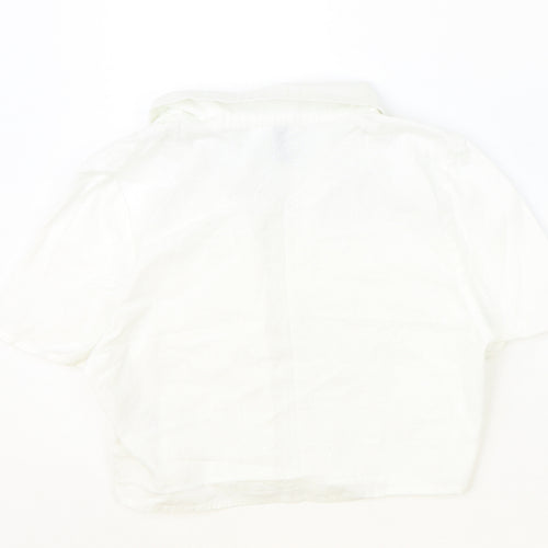 Divided Womens Ivory Cotton Cropped Button-Up Size S Collared