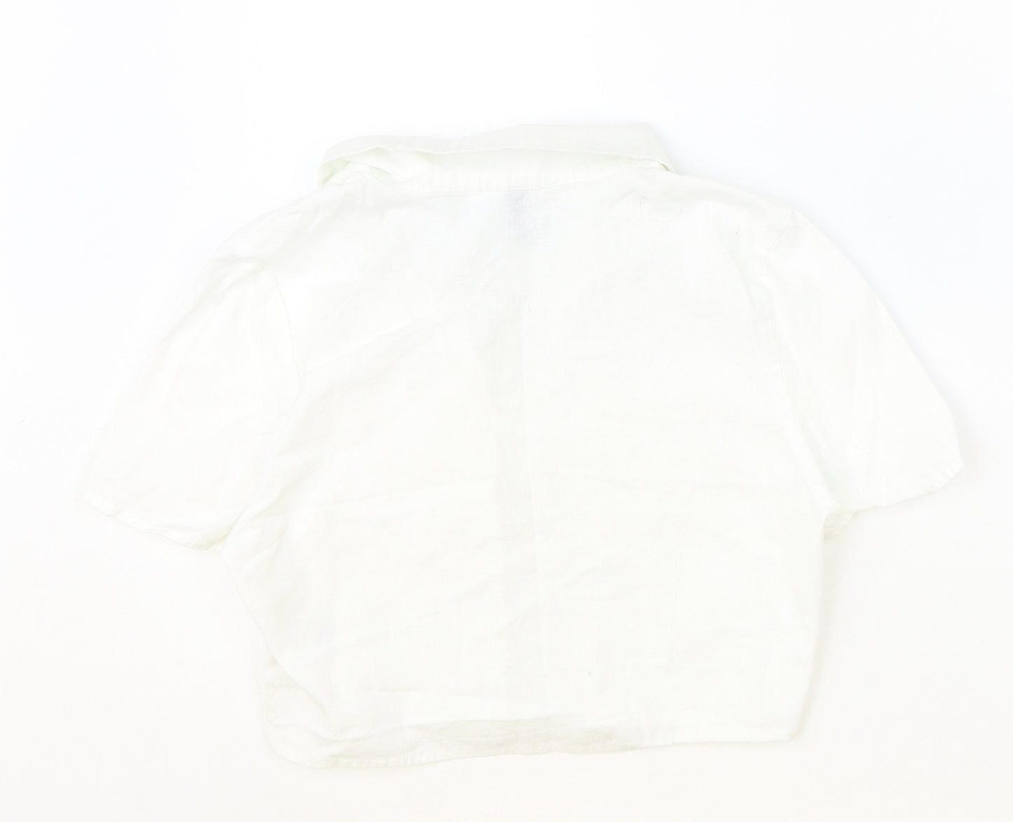 Divided Womens Ivory Cotton Cropped Button-Up Size S Collared