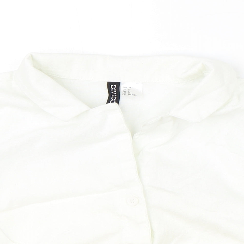 Divided Womens Ivory Cotton Cropped Button-Up Size S Collared