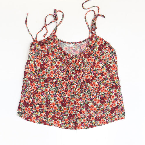 Jack Wills Womens Red Floral Viscose Basic Tank Size 10 Scoop Neck