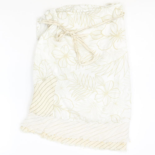 Villa Womens Ivory Floral Polyester Swing Skirt Size S Tie