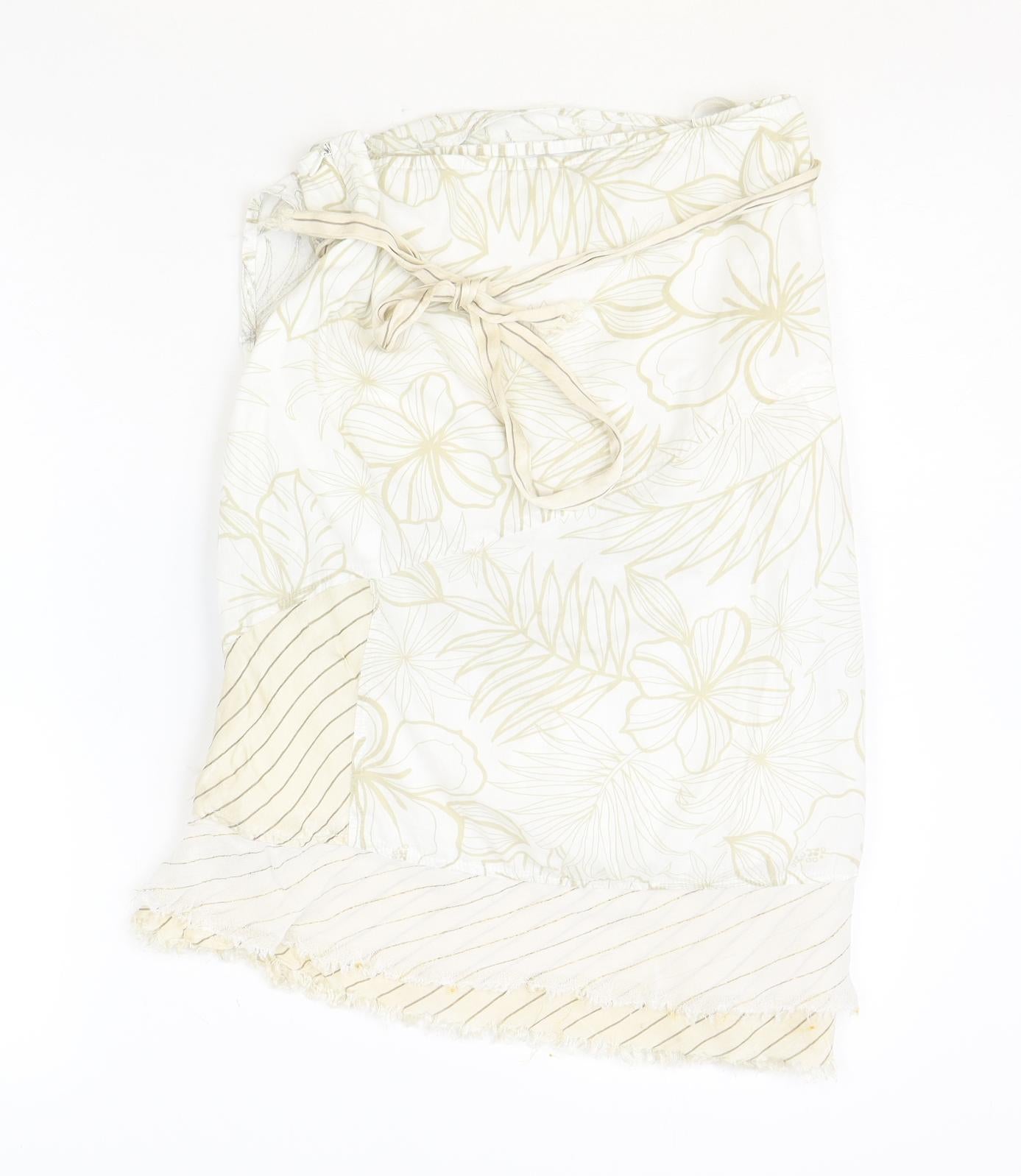 Villa Womens Ivory Floral Polyester Swing Skirt Size S Tie