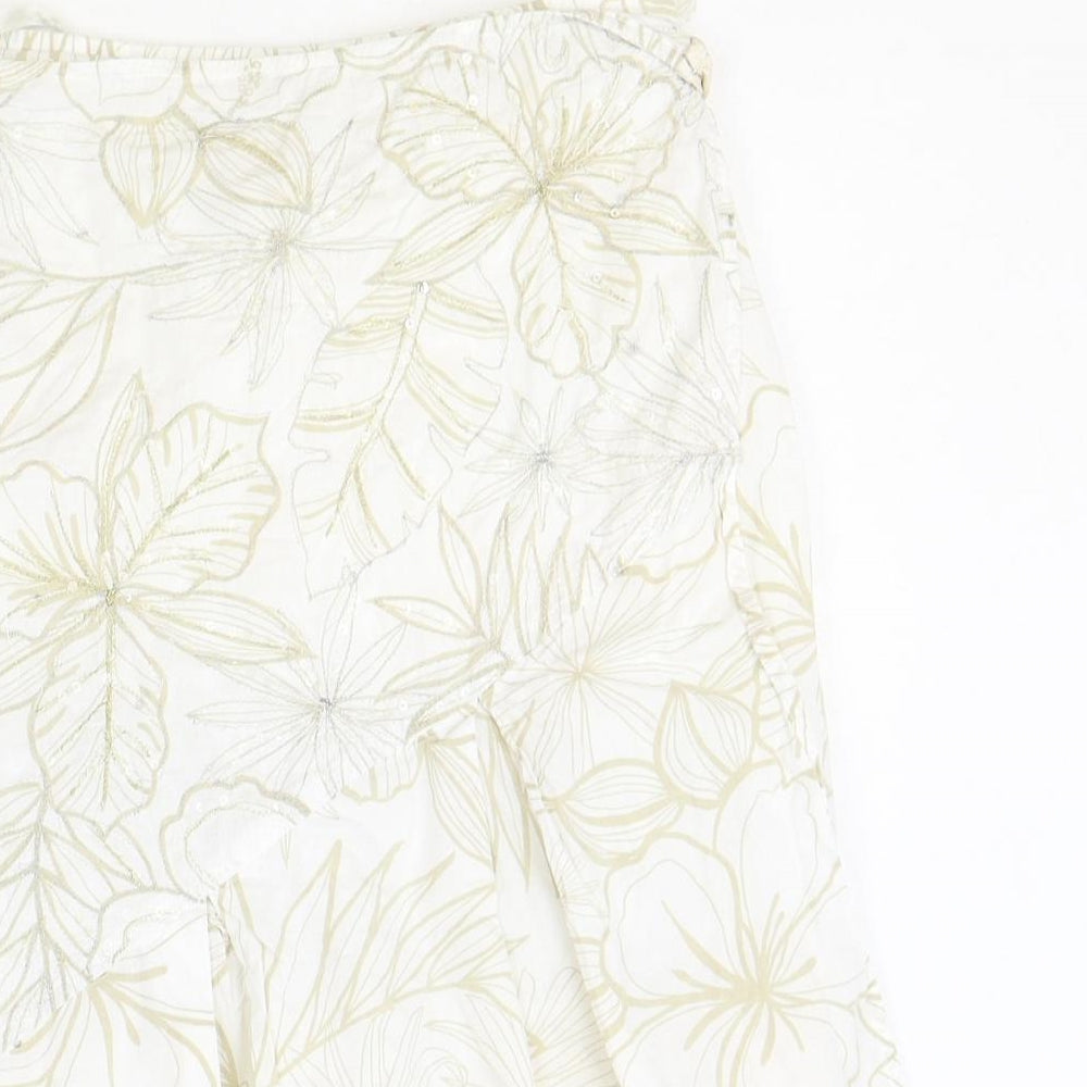 Villa Womens Ivory Floral Polyester Swing Skirt Size S Tie
