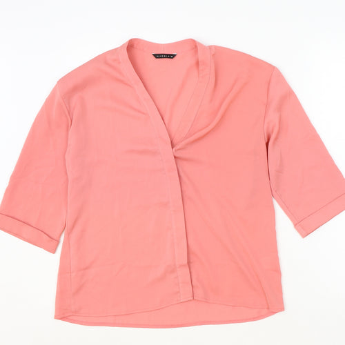 Marabel Womens Pink Polyester Basic Blouse Size 8 V-Neck